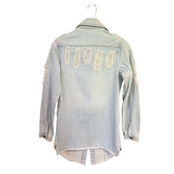 Tanming distressed Women’s Denim Jacket Sz XS  Cotton Blue NWOT - Picture 2 of 7